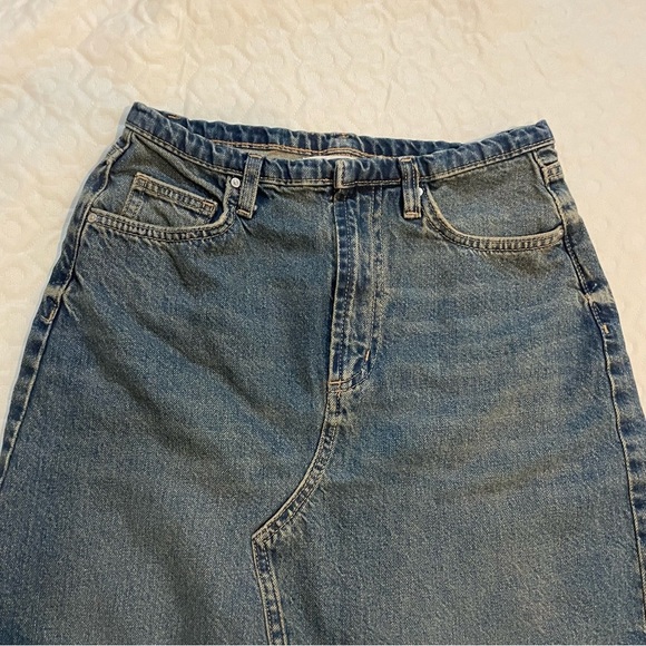 Cotton:On Denim Maxi Shirt Low Waisted Raw Hem Size 2 Boho Cowgirl Blue Jean - Picture 2 of 12